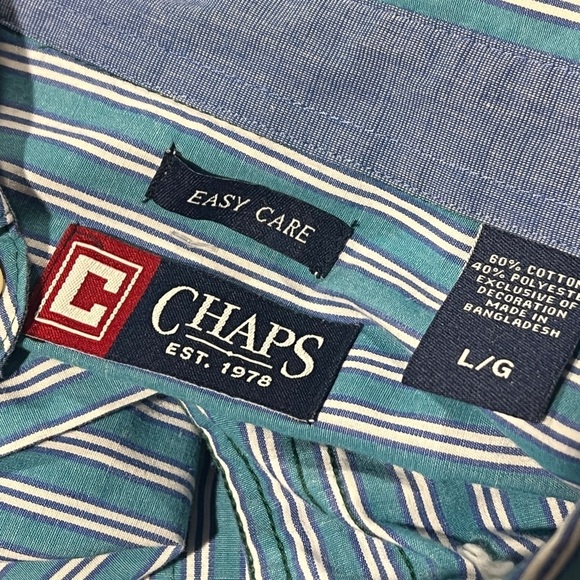 Mens Chaps Easy Care Striped Button Down Long Sleeve Casual Shirt - Picture 5 of 5